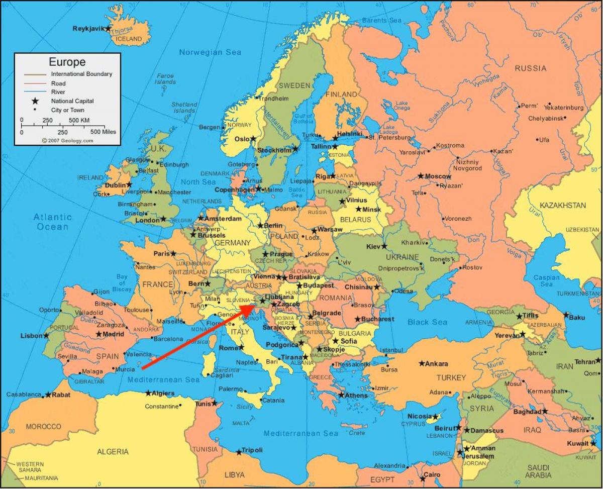 Расположение Словении на карте Южной Европы